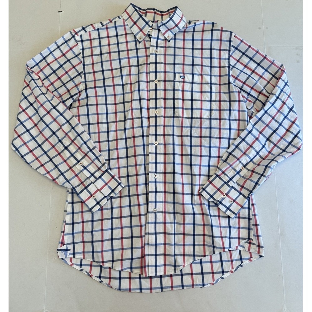 Southern Tide Shirt Mens Medium M Red White Blue Plaid Button Down Long Sleeve - Picture 2 of 4